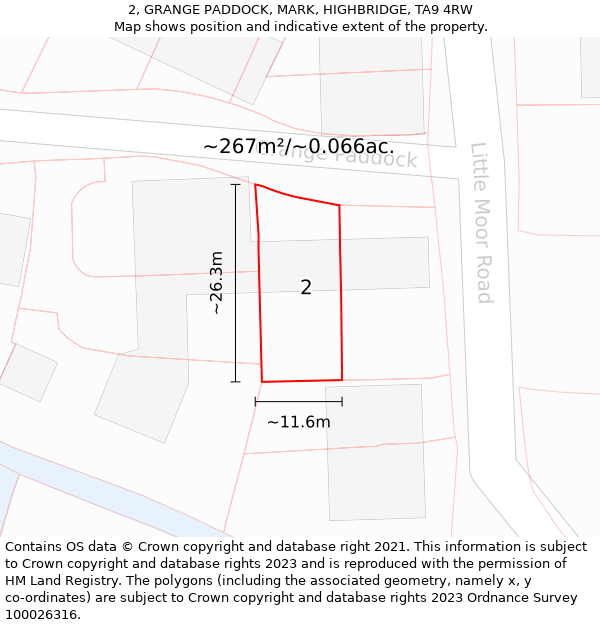 2, GRANGE PADDOCK, MARK, HIGHBRIDGE, TA9 4RW: Plot and title map