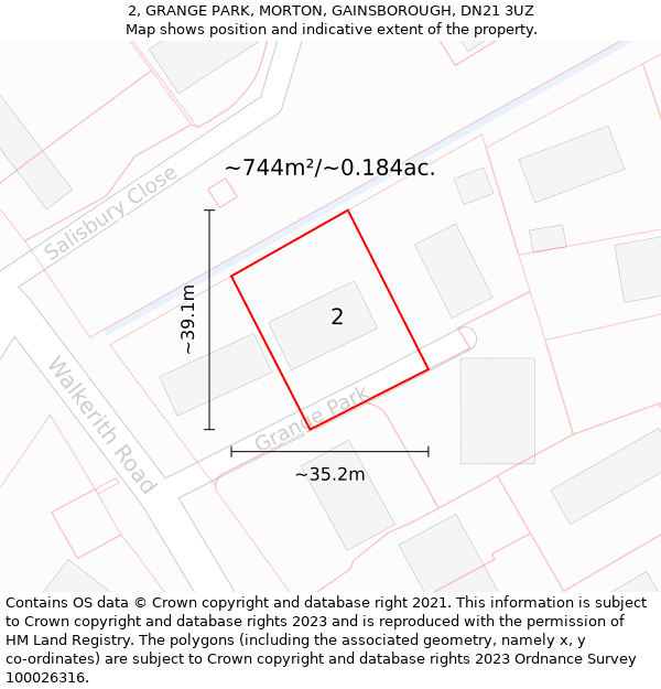 2, GRANGE PARK, MORTON, GAINSBOROUGH, DN21 3UZ: Plot and title map