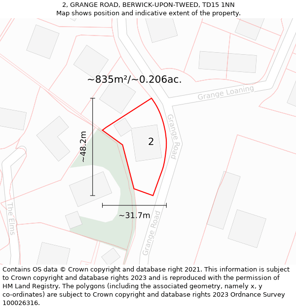 2, GRANGE ROAD, BERWICK-UPON-TWEED, TD15 1NN: Plot and title map