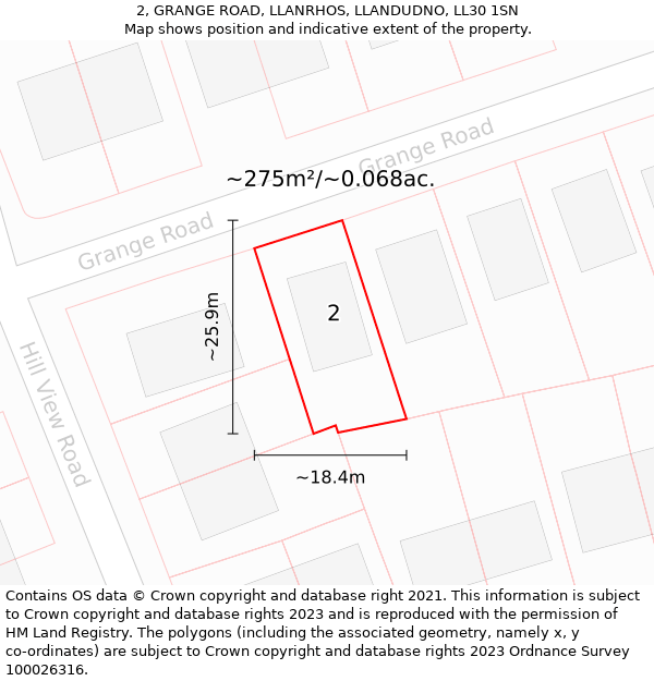 2, GRANGE ROAD, LLANRHOS, LLANDUDNO, LL30 1SN: Plot and title map