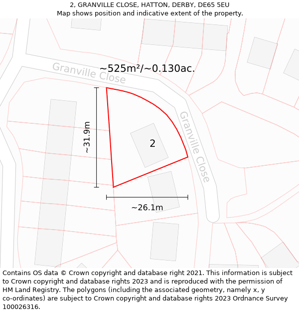 2, GRANVILLE CLOSE, HATTON, DERBY, DE65 5EU: Plot and title map