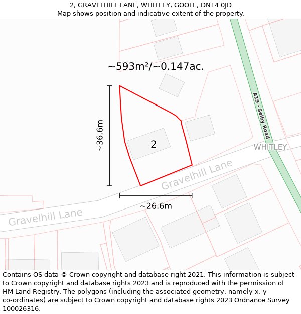 2, GRAVELHILL LANE, WHITLEY, GOOLE, DN14 0JD: Plot and title map