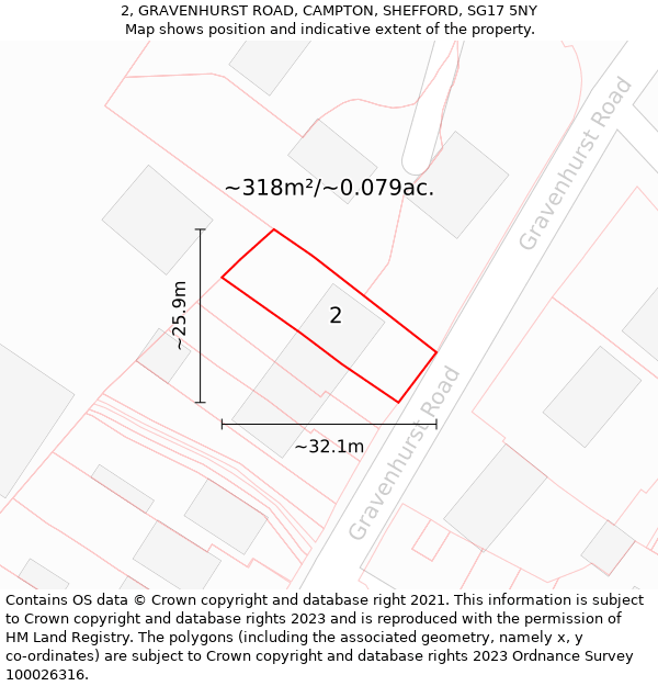 2, GRAVENHURST ROAD, CAMPTON, SHEFFORD, SG17 5NY: Plot and title map