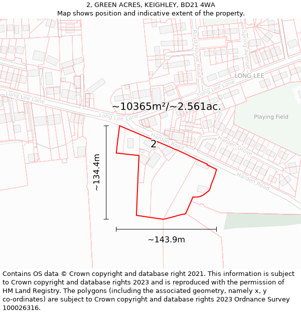 2, GREEN ACRES, KEIGHLEY, BD21 4WA: Plot and title map