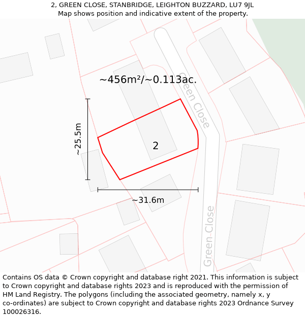 2, GREEN CLOSE, STANBRIDGE, LEIGHTON BUZZARD, LU7 9JL: Plot and title map