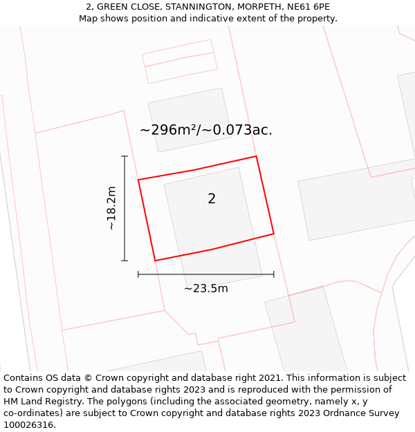 2, GREEN CLOSE, STANNINGTON, MORPETH, NE61 6PE: Plot and title map