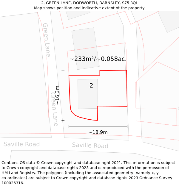 2, GREEN LANE, DODWORTH, BARNSLEY, S75 3QL: Plot and title map