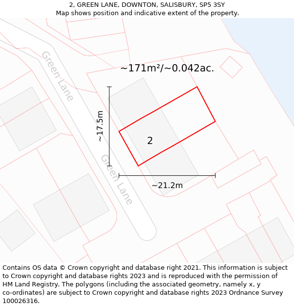 2, GREEN LANE, DOWNTON, SALISBURY, SP5 3SY: Plot and title map