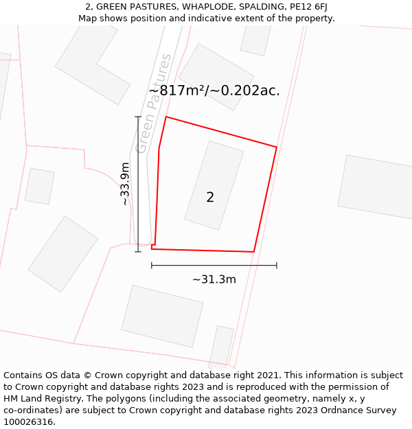 2, GREEN PASTURES, WHAPLODE, SPALDING, PE12 6FJ: Plot and title map