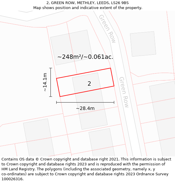 2, GREEN ROW, METHLEY, LEEDS, LS26 9BS: Plot and title map