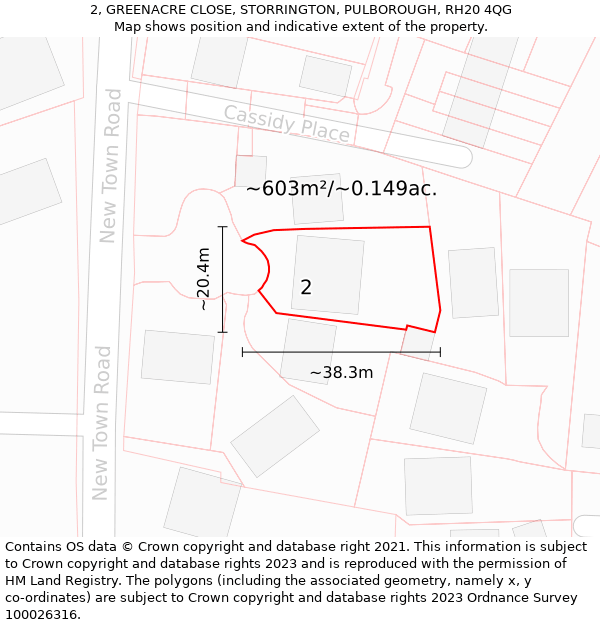 2, GREENACRE CLOSE, STORRINGTON, PULBOROUGH, RH20 4QG: Plot and title map