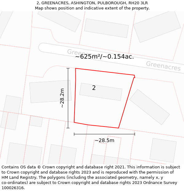 2, GREENACRES, ASHINGTON, PULBOROUGH, RH20 3LR: Plot and title map