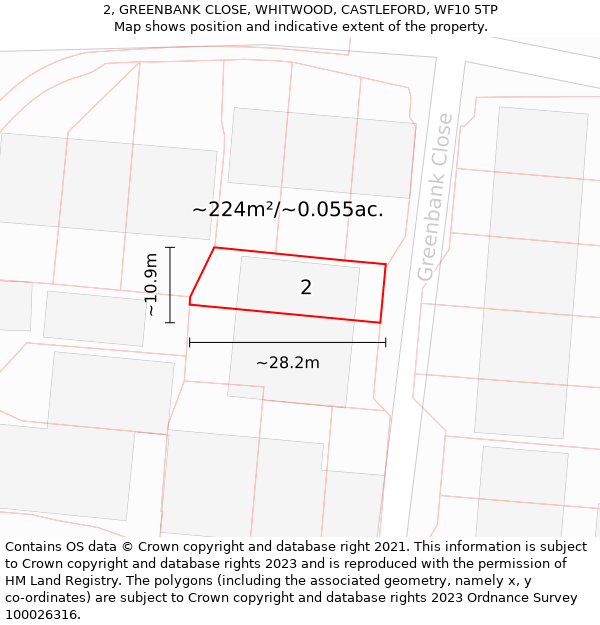 2, GREENBANK CLOSE, WHITWOOD, CASTLEFORD, WF10 5TP: Plot and title map