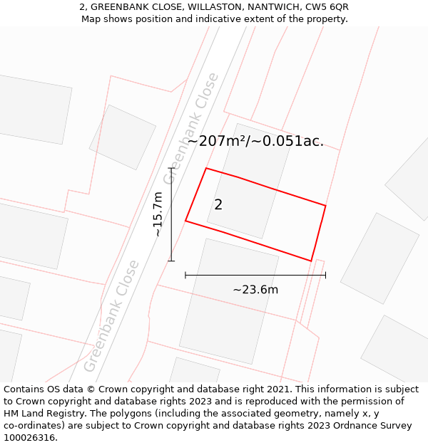 2, GREENBANK CLOSE, WILLASTON, NANTWICH, CW5 6QR: Plot and title map