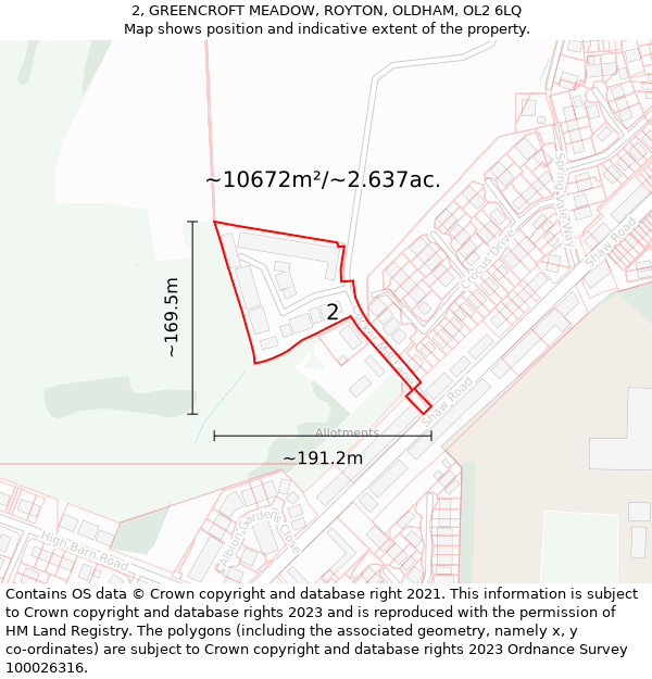 2, GREENCROFT MEADOW, ROYTON, OLDHAM, OL2 6LQ: Plot and title map