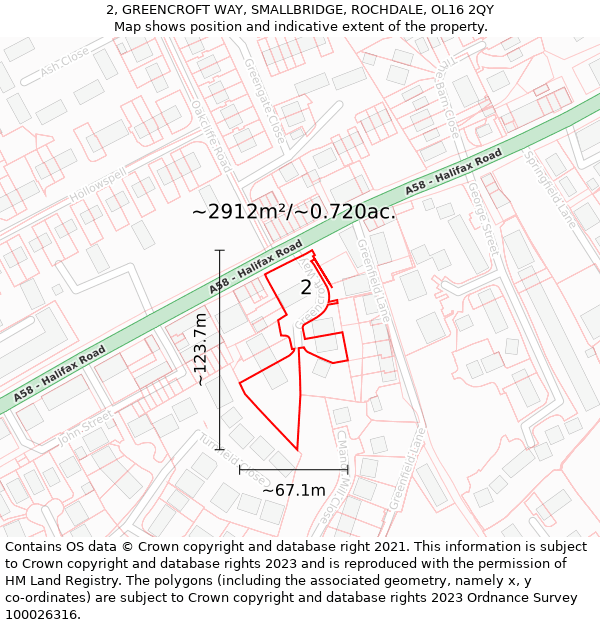 2, GREENCROFT WAY, SMALLBRIDGE, ROCHDALE, OL16 2QY: Plot and title map