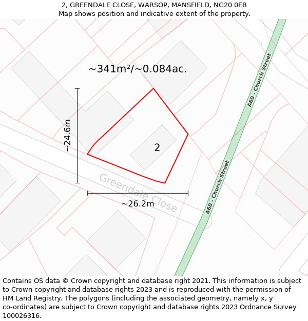 2, GREENDALE CLOSE, WARSOP, MANSFIELD, NG20 0EB: Plot and title map