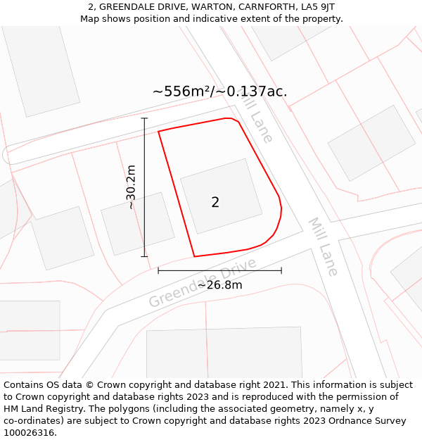 2, GREENDALE DRIVE, WARTON, CARNFORTH, LA5 9JT: Plot and title map