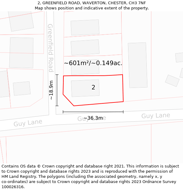 2, GREENFIELD ROAD, WAVERTON, CHESTER, CH3 7NF: Plot and title map