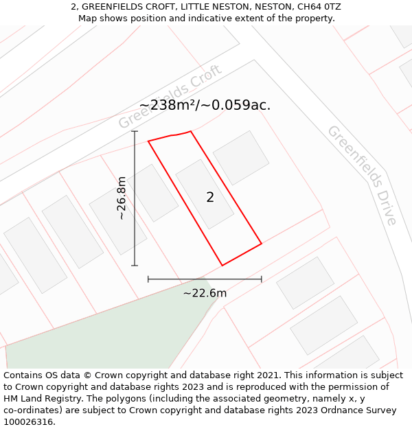 2, GREENFIELDS CROFT, LITTLE NESTON, NESTON, CH64 0TZ: Plot and title map