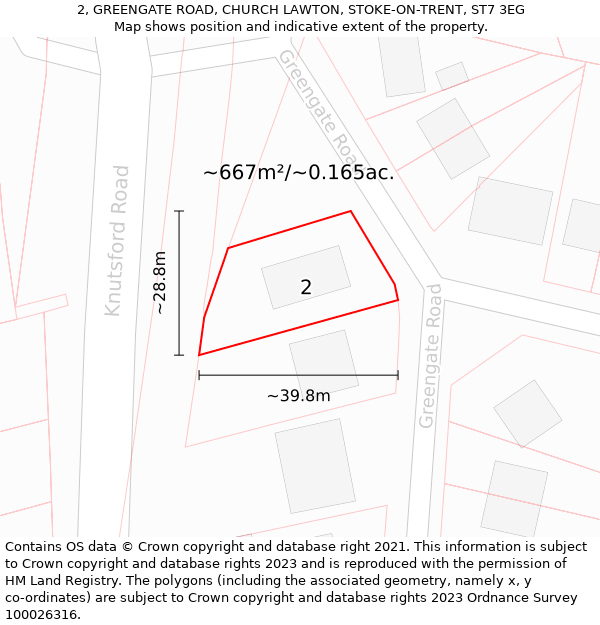 2, GREENGATE ROAD, CHURCH LAWTON, STOKE-ON-TRENT, ST7 3EG: Plot and title map