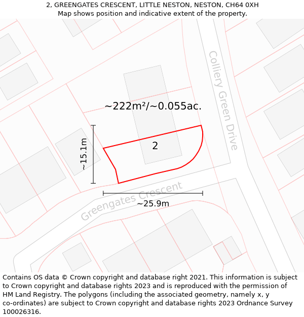 2, GREENGATES CRESCENT, LITTLE NESTON, NESTON, CH64 0XH: Plot and title map