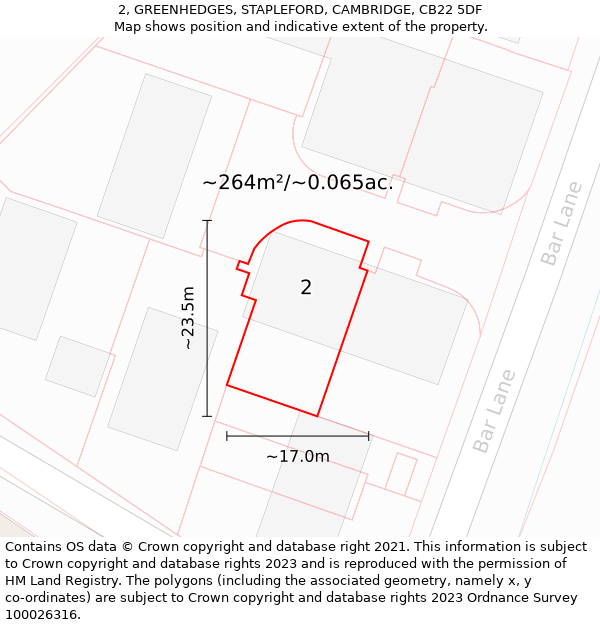 2, GREENHEDGES, STAPLEFORD, CAMBRIDGE, CB22 5DF: Plot and title map