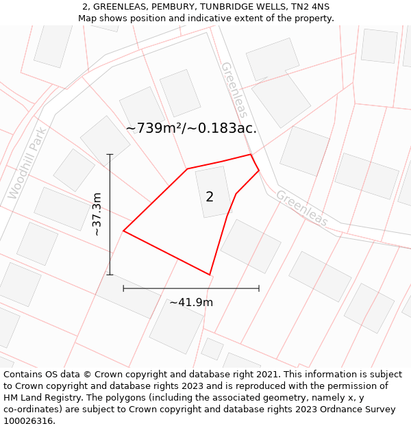 2, GREENLEAS, PEMBURY, TUNBRIDGE WELLS, TN2 4NS: Plot and title map