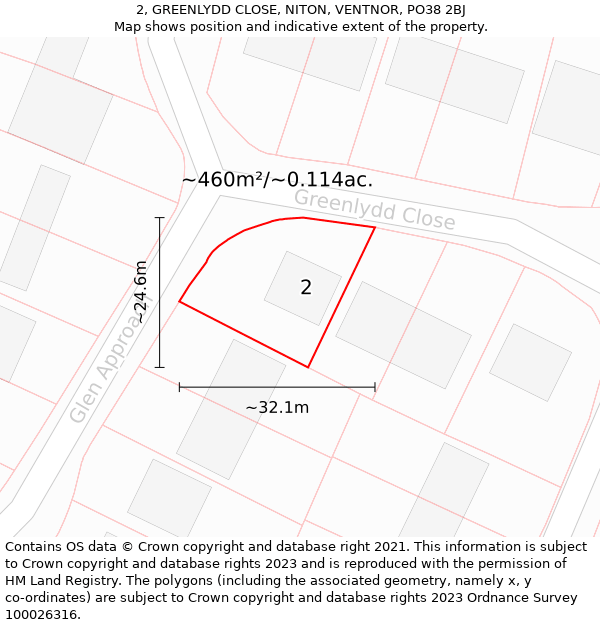 2, GREENLYDD CLOSE, NITON, VENTNOR, PO38 2BJ: Plot and title map