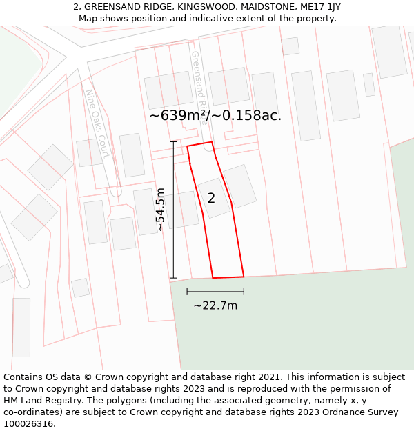 2, GREENSAND RIDGE, KINGSWOOD, MAIDSTONE, ME17 1JY: Plot and title map