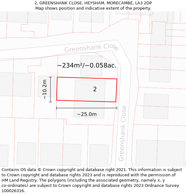 2, GREENSHANK CLOSE, HEYSHAM, MORECAMBE, LA3 2DP: Plot and title map