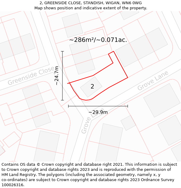 2, GREENSIDE CLOSE, STANDISH, WIGAN, WN6 0WG: Plot and title map