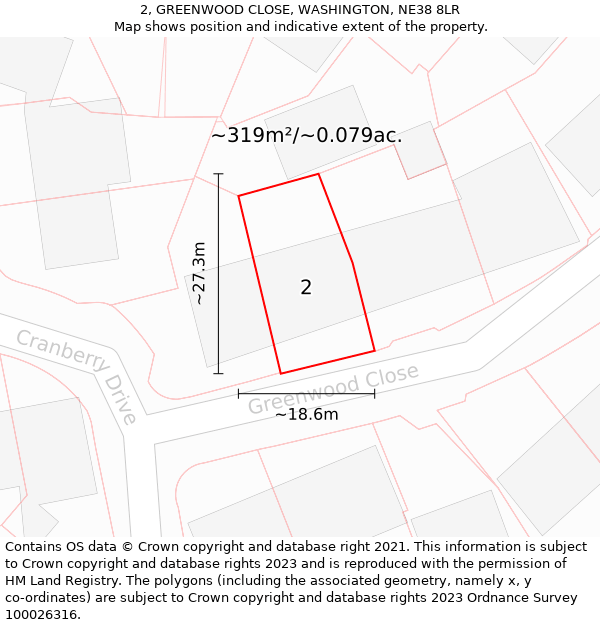 2, GREENWOOD CLOSE, WASHINGTON, NE38 8LR: Plot and title map