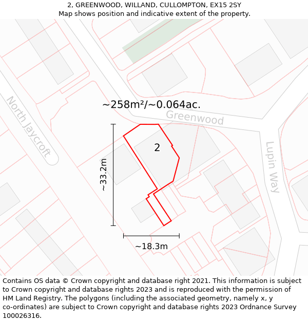 2, GREENWOOD, WILLAND, CULLOMPTON, EX15 2SY: Plot and title map