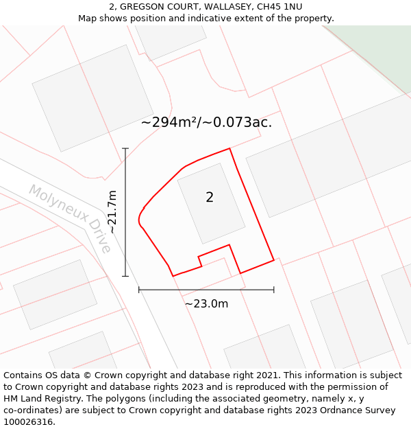 2, GREGSON COURT, WALLASEY, CH45 1NU: Plot and title map