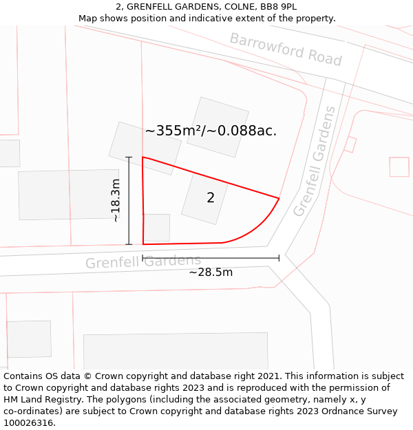 2, GRENFELL GARDENS, COLNE, BB8 9PL: Plot and title map