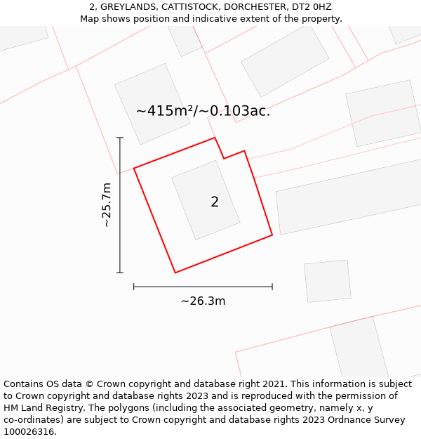 2, GREYLANDS, CATTISTOCK, DORCHESTER, DT2 0HZ: Plot and title map