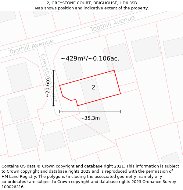 2, GREYSTONE COURT, BRIGHOUSE, HD6 3SB: Plot and title map