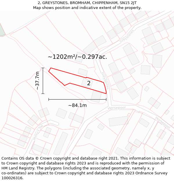 2, GREYSTONES, BROMHAM, CHIPPENHAM, SN15 2JT: Plot and title map