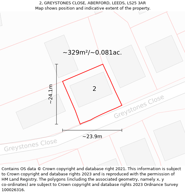 2, GREYSTONES CLOSE, ABERFORD, LEEDS, LS25 3AR: Plot and title map