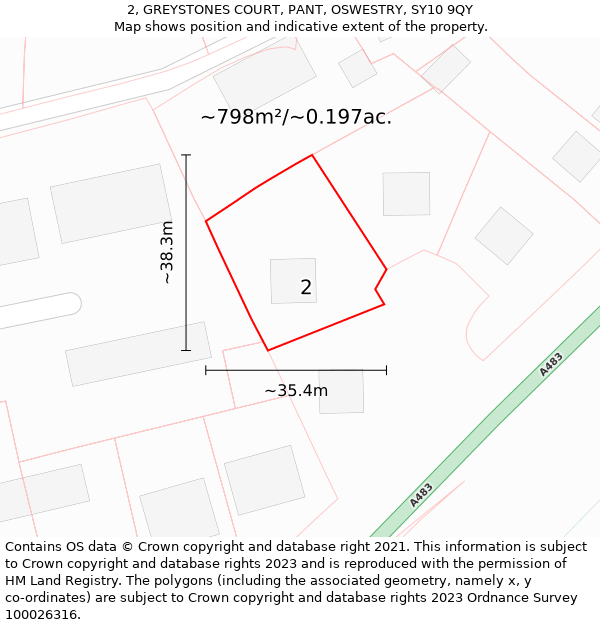 2, GREYSTONES COURT, PANT, OSWESTRY, SY10 9QY: Plot and title map