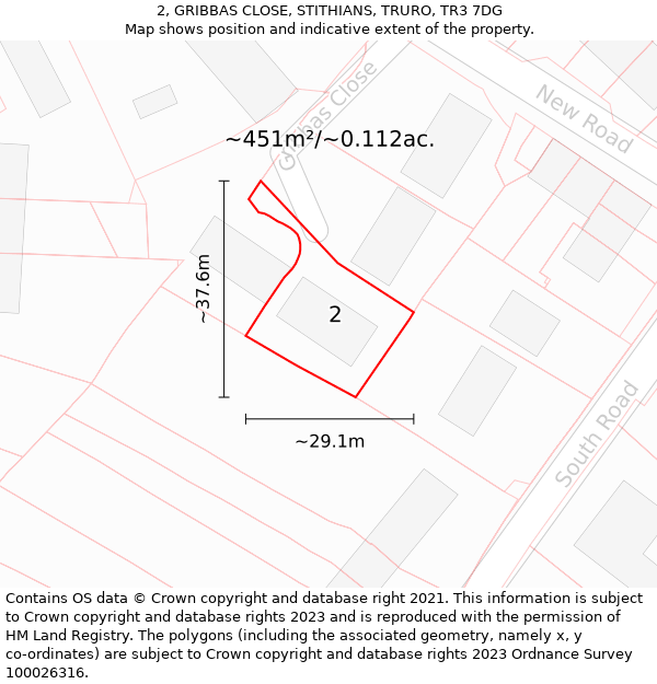 2, GRIBBAS CLOSE, STITHIANS, TRURO, TR3 7DG: Plot and title map