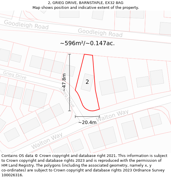 2, GRIEG DRIVE, BARNSTAPLE, EX32 8AG: Plot and title map