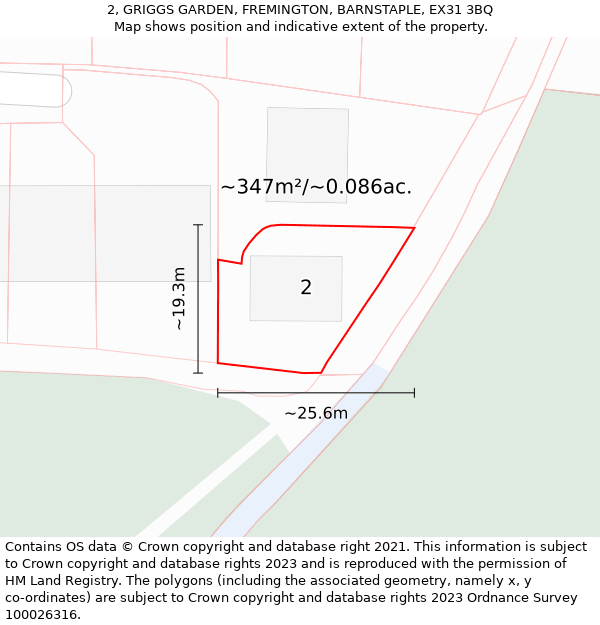 2, GRIGGS GARDEN, FREMINGTON, BARNSTAPLE, EX31 3BQ: Plot and title map