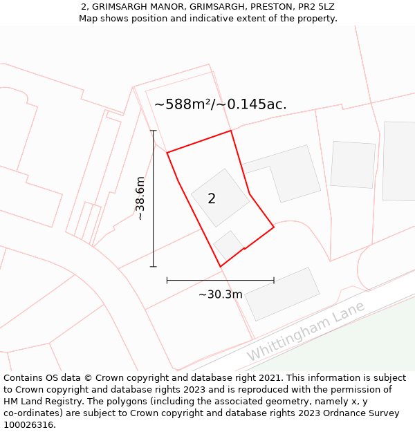 2, GRIMSARGH MANOR, GRIMSARGH, PRESTON, PR2 5LZ: Plot and title map