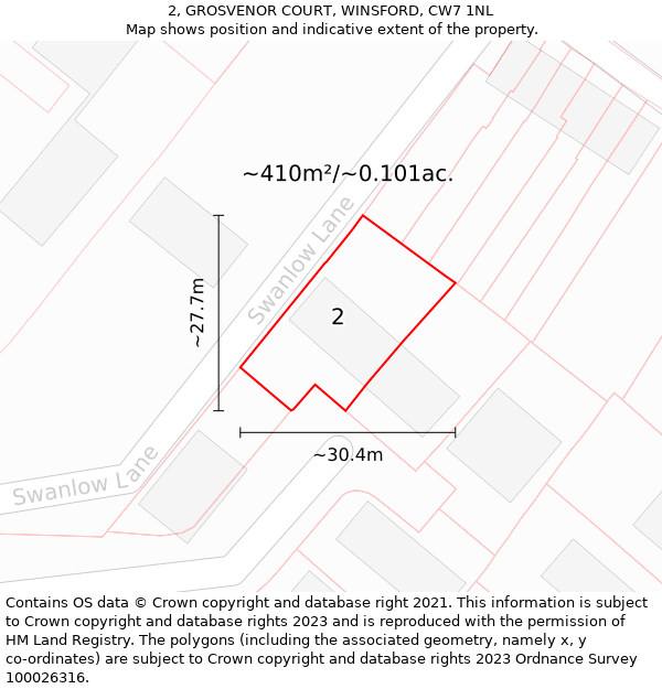 2, GROSVENOR COURT, WINSFORD, CW7 1NL: Plot and title map