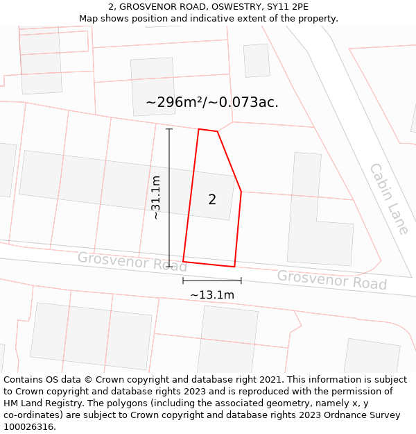 2, GROSVENOR ROAD, OSWESTRY, SY11 2PE: Plot and title map