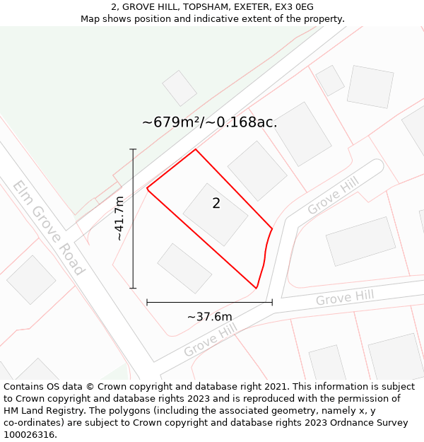 2, GROVE HILL, TOPSHAM, EXETER, EX3 0EG: Plot and title map