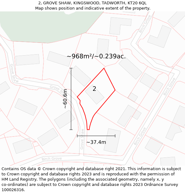 2, GROVE SHAW, KINGSWOOD, TADWORTH, KT20 6QL: Plot and title map