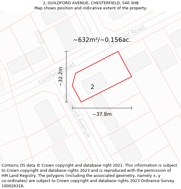 2, GUILDFORD AVENUE, CHESTERFIELD, S40 3HB: Plot and title map